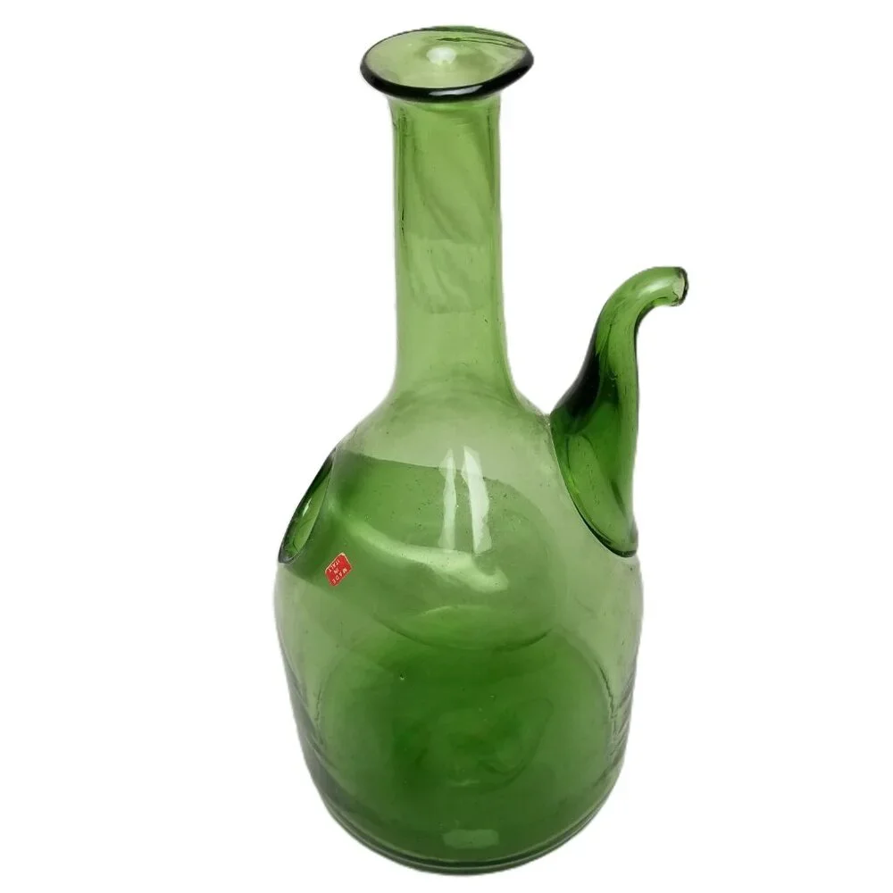 Italian Green Glass Wine Decanter Ice Chamber Cork Stopper 13in Barware